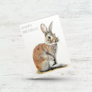 Happy birthday woodland bunny card, Cute rabbit birthday card for friend, Co worker, Husband, Wife, Partner, Nature animal lover greeting