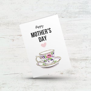 Carte de fête des mères amateur de thé, carte de fête des mères heureuse, carte de tasse de thé florale, carte pour maman, tante, soeur, jolie carte de fête des mères pour femme