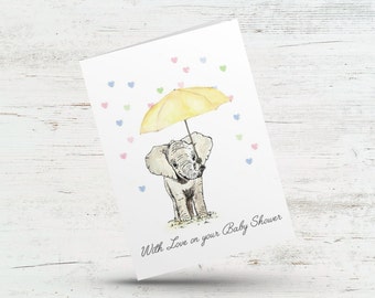 With love on your baby shower, Baby elephant card, Neutral new baby congrats card, Welcome baby,Expecting card, Pregnancy, Mom and dad to be