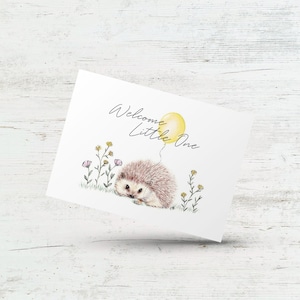Bienvenue tout petit, carte de naissance, carte de baby shower hérisson, carte de joli bébé animal de la forêt, carte de chambre de bébé, carte neutre futur papa