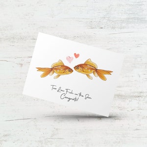 Carte Deux poissons de moins dans la mer, Félicitations pour votre carte de mariage, Jolie carte de mariage, Carte de fiançailles, Carte pour les jeunes mariés, Carte d'amour