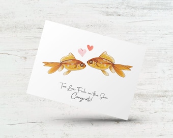 Two less fish in the sea card, Congratulations on your wedding card, Cute wedding card, Engagement card, Card for bride and groom, Love card