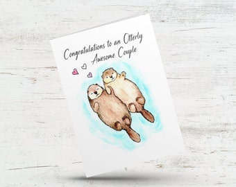 Otter wedding card, Congratulations to the otterly awesome couple, Otter pun card, Cute wedding card, Animal love card, Congrats engagement