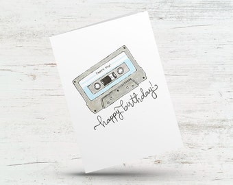 Retro birthday card, Cassette birthday card, Mixed tape birthday, Party mix card, Retro mix Tape, Happy birthday, Card for her, Card for him