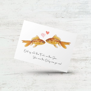 De tous les poissons dans la mer, vous êtes le seul pour moi, jeu de mots drôle de poisson, carte d'amour d'anniversaire pour femme, mari, partenaire, pêcheur