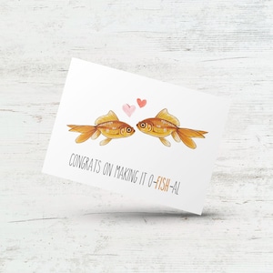 Carte O Fish al, jolie carte de mariage, carte de jeu de mots poisson pour couple, carte de mariage drôle, carte de fiançailles, carte des jeunes mariés