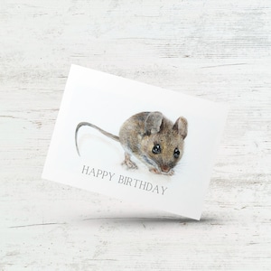 Happy Birthday Wildlife card, Whimsical woodland Mouse greeting, Outdoors adventure card, Baby mouse illustration, Card for children, Kids
