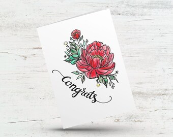 Congratulations card, Engagement and Wedding card, Graduation card, Baby shower, New job, New baby, Cute congrats card, Floral congrats