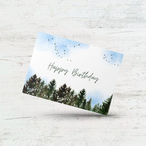 Carte de joyeux anniversaire, carte d'anniversaire d'aventure, carte d'anniversaire d'arbres de la forêt, carte d'anniversaire pour lui, mari, petit ami, partenaire, carte de plein air
