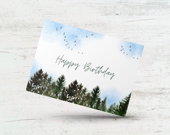 Forest Happy Birthday Card, Nature Adventure, Scenic Woodland Birthday Card, Tree Landscape Greeting, Hiking Outdoors card for Husband, Wife