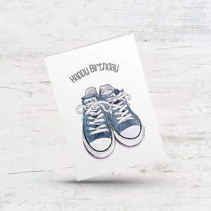 Carte de joyeux anniversaire pour amateur de baskets, Kicks, carte de chaussures de baskets, Blue all star, carte d'anniversaire amusante pour elle, pour lui, pour mari, femme, ami