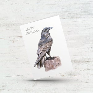 Happy birthday raven card, Gothic crow woodland animal greeting card, Bird lover bday card, Outdoorsy card for dad, Grandpa, Friend, Mom
