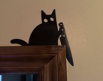 Comical Black Murder Kitty Door Moulding Topper