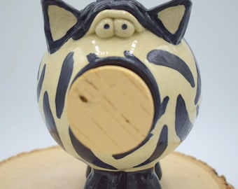 Handmade Pottery Zebra Piggy Bank: Ceramic Animal Decor