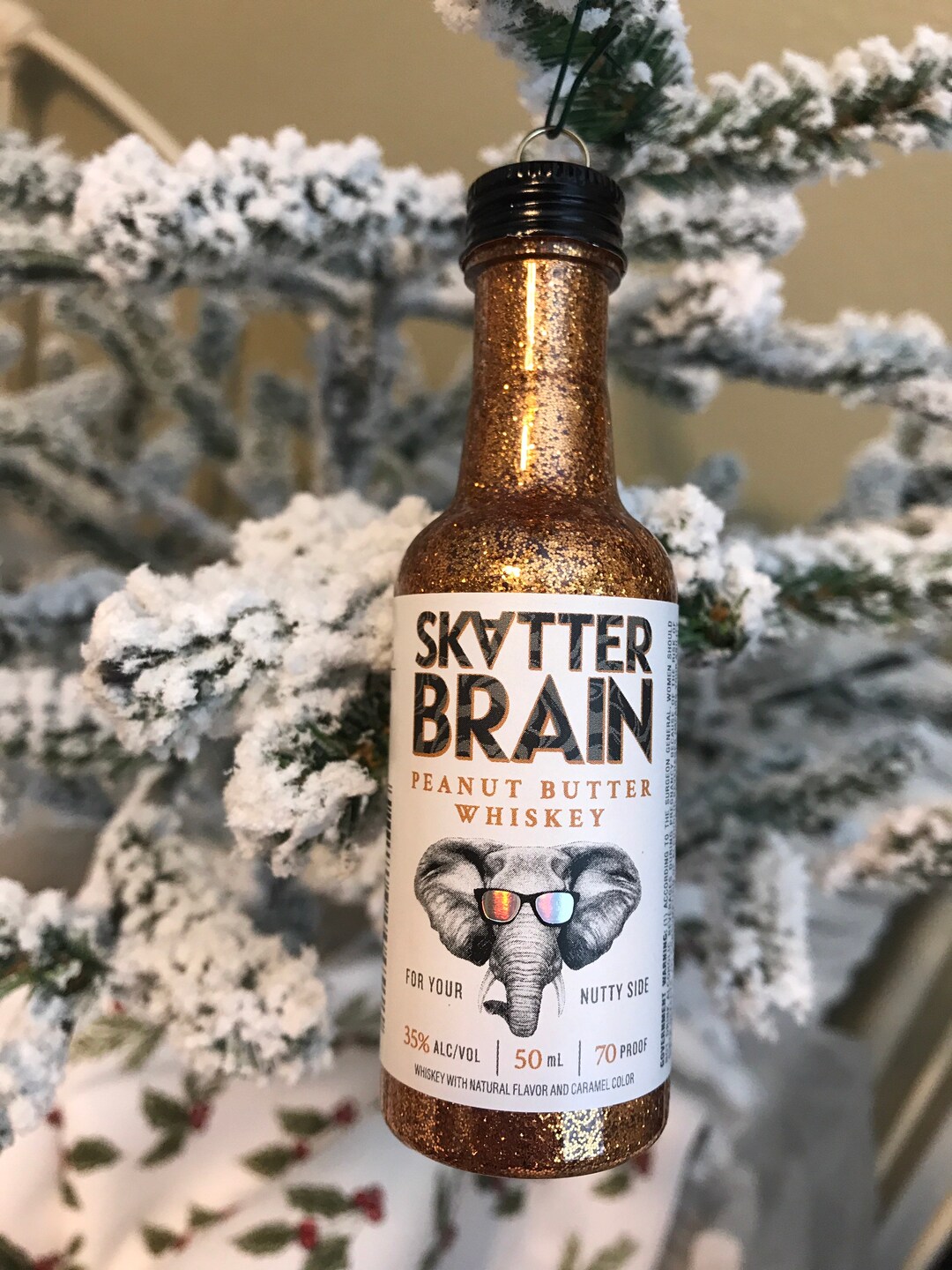 Peanut Butter Whiskey Mini Liquor Bottle Christmas Tree Hanging