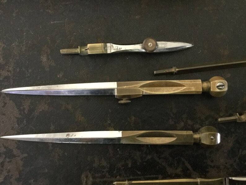 1920s antique brass drafting set / drafting tools / leather | Etsy