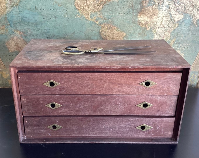 Vintage Table Top 3 Drawer Wooden Machinist Chest T Etsy