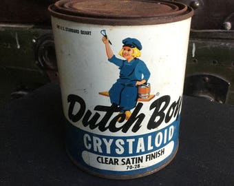 Vintage Dutch boy paint can Chystaloid clear satin finish