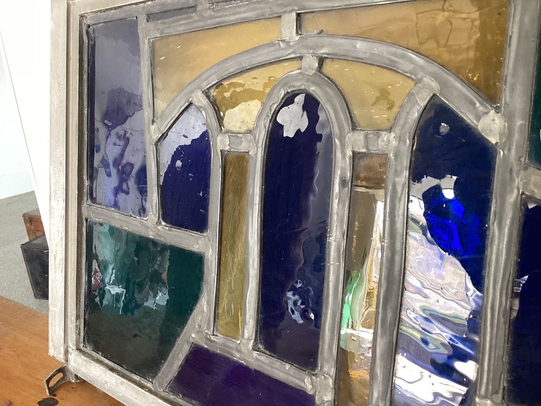 Vintage Church Leaded Stained Glass Window Architectural Salvage Wall