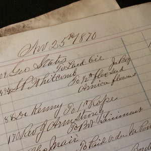 Carta da registro antica del 1869 / effimera da collezione / giornale di scarto / tecnica mista / scrapbooking