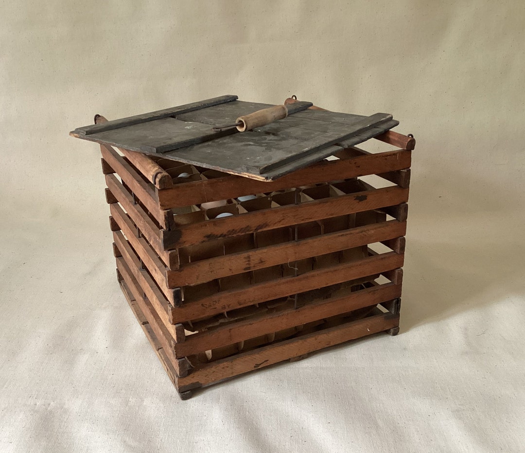 Vintage Wooden Egg Carrier Crate With Egg Inserts Etsy