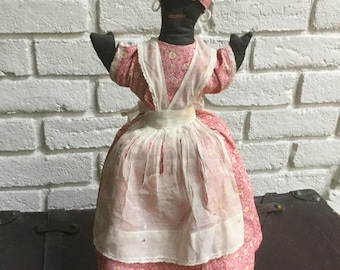 Cloth Antique black Americana doll handmade on stand