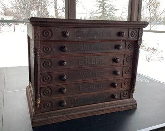 Early Antique wooden J.P. Coats Spool Cabinet Store Display All original