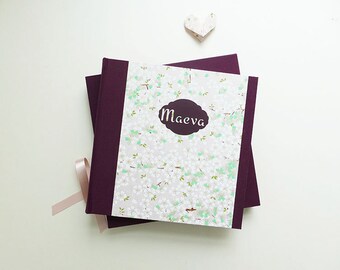 Personalized baby photo album with case 23 x 23 cm in Japanese paper for birth gift