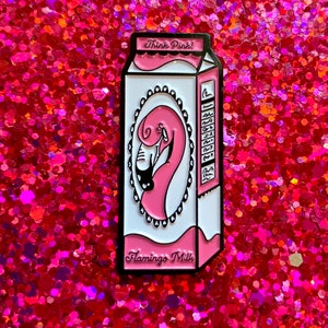 Flamingo Milk enamel pin