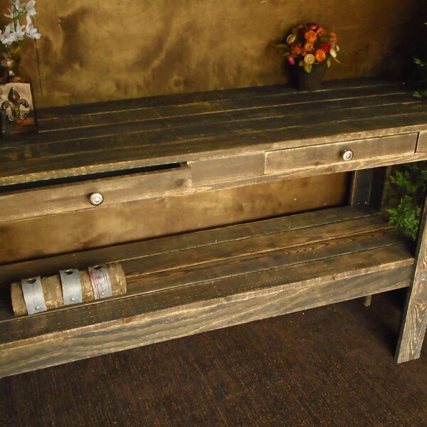 Accent vintage designed double drawer console table with rustic reclaimed wood finish for entryway 2766K