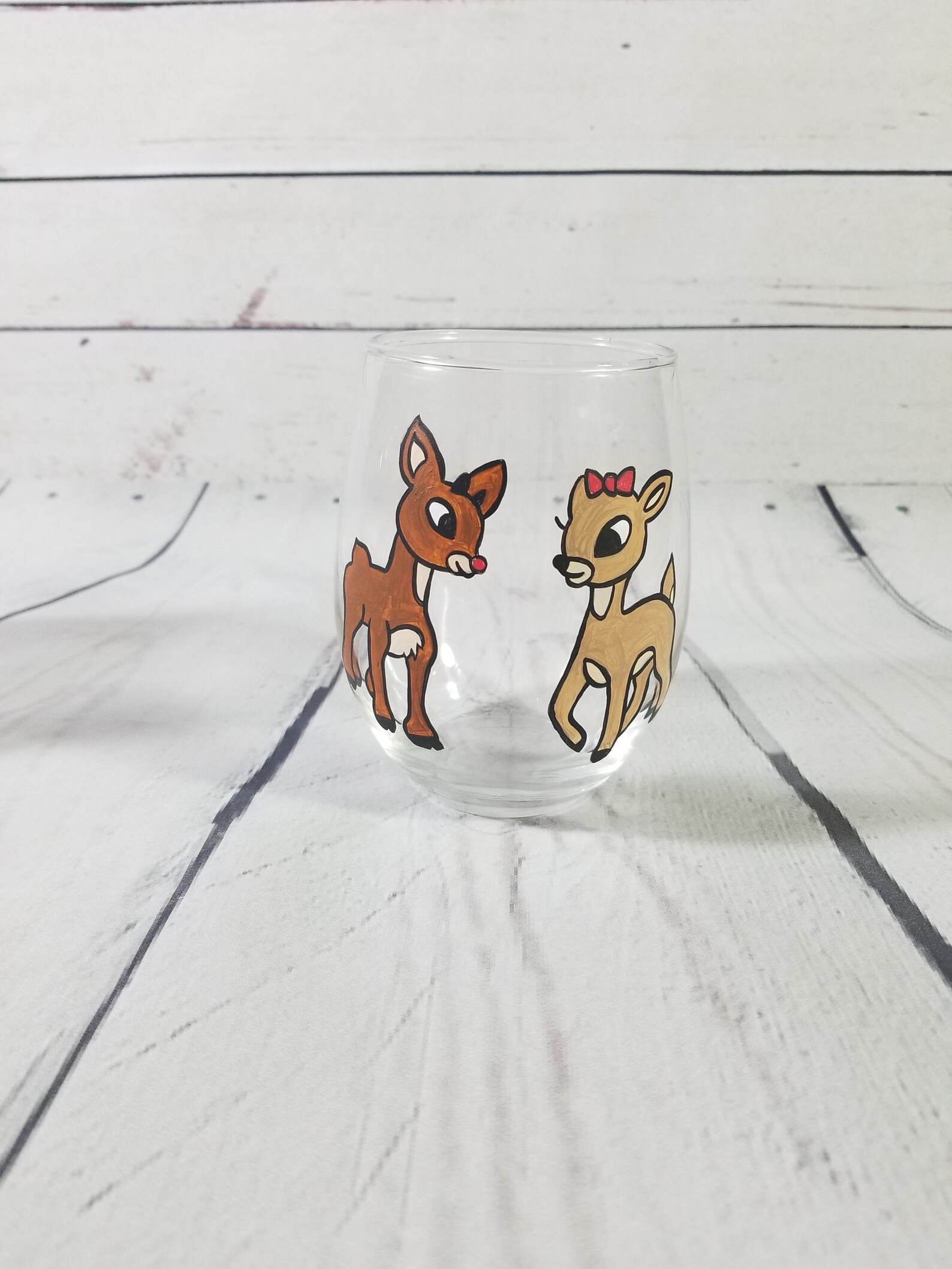 Rudolph the Rednosed Reindeer Wine Glasses / Christmas Wine Etsy India