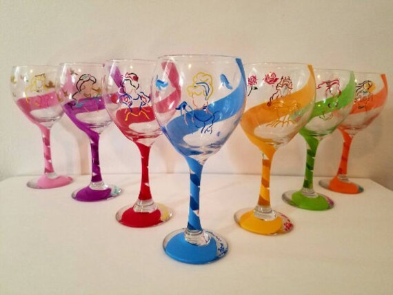 Disney Princess Ribbon Wine Glasses Disney Princess Birthday Etsy