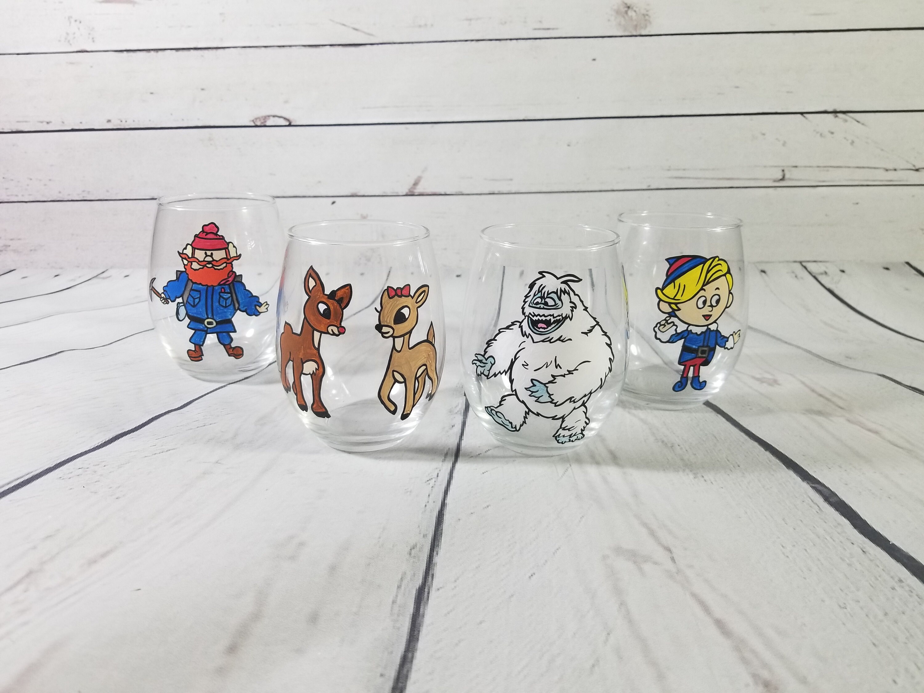 Rudolph The RedNosed Reindeer Wine Glasses / Christmas Wine Etsy