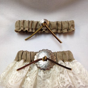 All is Western Custom Made/Made to order  Garter Set – Rustic, Western, Burlap, Concho, Ivory lace Bridal Garter Set, Wedding Garter Set