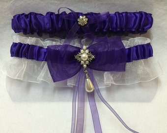 All is Royal/Wedding Garter Set – Royal Purple and Pearl Bridal Garter Set, Wedding Garter, Brides Garter, Toss Garter