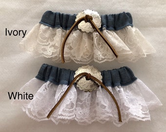 ?HP? Burlap & Lace Wedding Bridal Garter Set Rustic Western Bridal Garter Set – Burlap, Lace & Silver  main image 3