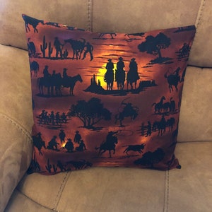 Western cowboy silhouette sunset pillow cover. 18x18