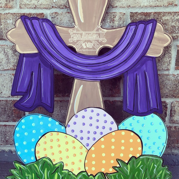 Painted - Lent Cross with Easter eggs
