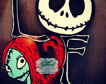 LOVE Jack & Sally * Door Hanger * Nightmare * Skeleton * FALL*Halloween* Wreath Attachment