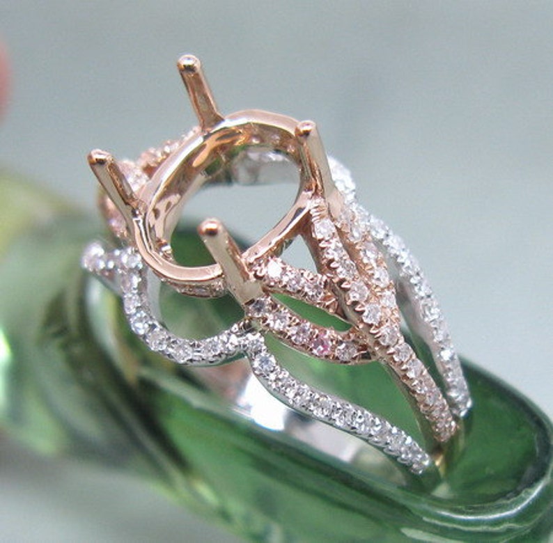 Oval multitone gold natural diamond setting semi ring mount Etsy