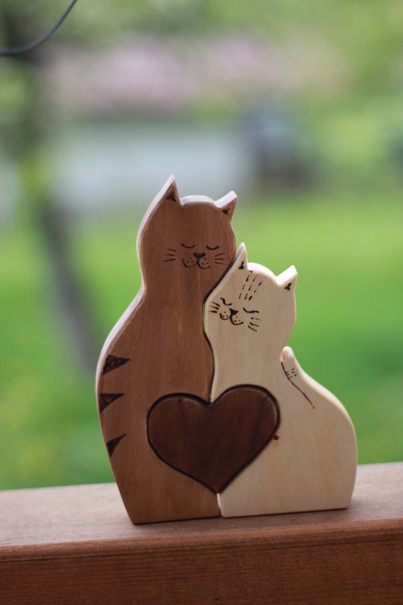 Handmade Wooden Cat Family Puzzle: Montessori Toy - Etsy