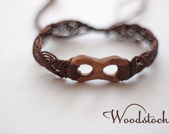 Macrame Infinity Bracelet with Cherry Wood, Bohemian Jewelry