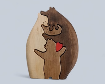 Bear family wooden puzzle, game, wooden toy, Montessori toy, bear puzzle, mother bear, baby bear, wooden game
