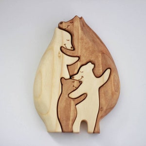 Bear family wooden puzzle, game, wooden toy, Montessori toy, bear puzzle, mother bear, baby bear, wooden game