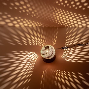 Gourd Table Lamp: Boho Bedroom Night Light with Acacia Wood Base