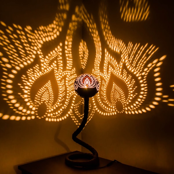 Table Lamp No.1, Morocco lights,  gourd mosaic lamps, turkish desk lamp, Moroccan night light, Turkish coconut, fairy light, wooden