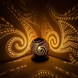 Spiral Table Lamp, Decorative Wooden light, Morroco Standing lamp, Bedroom desk shade, Night light, Fairy lights, Gourd, round lampshade