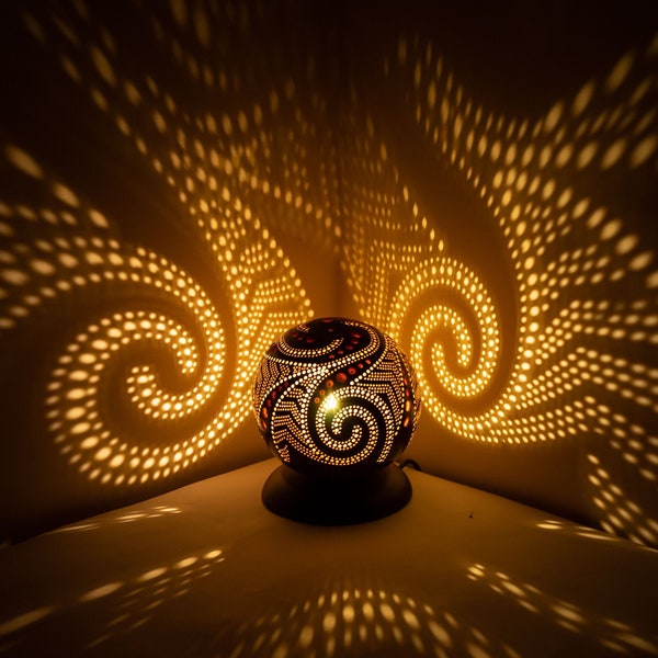 Lampe de table en spirale, lumière décorative en bois, lampe sur pied Maroc, abat-jour de bureau de chambre à coucher, veilleuse, guirlandes lumineuses, gourde, abat-jour rond