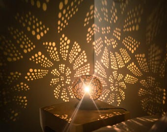 Gourd Table Lamp, Acacia Wood Base, Moroccan Turkish Style