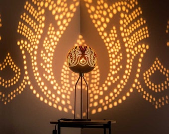 Lampe de table NEO LOTUS, petite veilleuse, abat-jour calebasse, abat-jour turc marocain, lampe de bureau, guirlande lumineuse marocaine, lanterne en mosaïque en bois